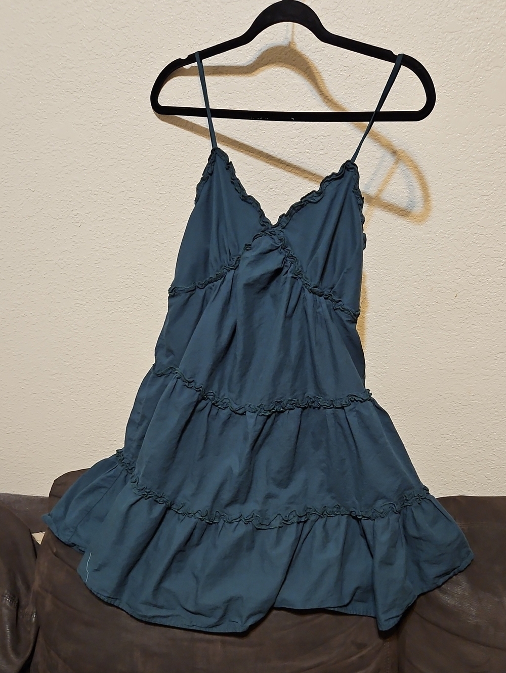 Teal Tiered Ruffle Mini Dress with Spaghetti Straps